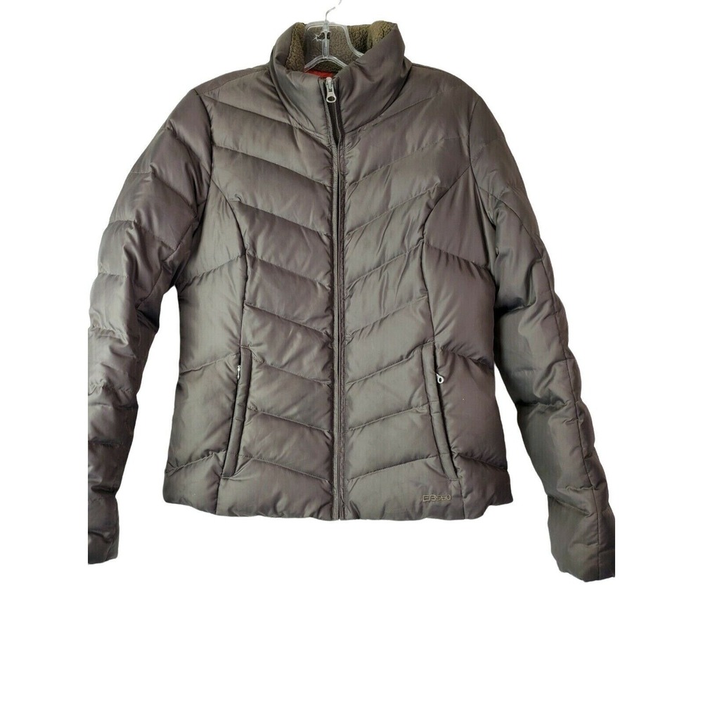 Eddie Bauer Womens S Brown EB 550 Goose Down Puffer Jacket Full Zip Winter Coat